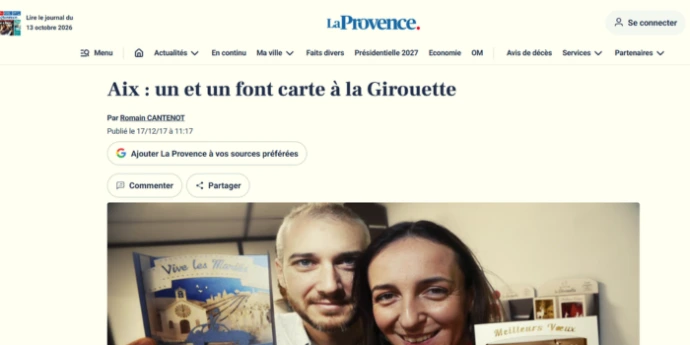 Article de France 3 sur les cartes 3D de Noël de La Girouette à Aix-en-Provence